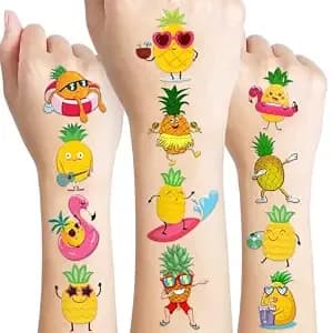 118 Pcs Funny Fruit Pineapple Temporary Tattoos For Kids - Sticker Hawaiian Summer Tropical Luau Gold Birthday Party Decorations Supplies Favors Gifts Girls Boys School Reward Themed