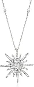 Ross-Simons 0.75 Ct. T.W. Diamond Starburst Necklace In Sterling Silver