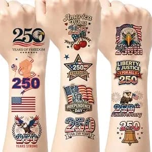 250th Anniversary Temporary Tattoos Set-100 Pcs 4th Of Julypatriotic Usa 1776–2026 Birthday Tattoos For Adults & Teens,America 250 Decorations Independence Day Party Favors