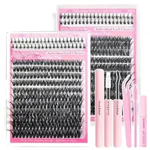 2 Pack Lash Clusters Kit, 44 Top Styles Of Wispy Manga Lashes (10-18mm), 8 Bottom Lash Rows, Volume Lash Book Set With Glue, Brush Tweezers, Fluffy Natural Look All In One