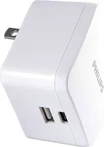 Philips Iphone Usb Wall Charger Block, 22.5w Charging Block With Usb C And Usb A For Iphone 16, 15, 14 Series, Ipad, Power Adapter Cube, Foldable Plug Charging Box, White, dlp2507pts1/27