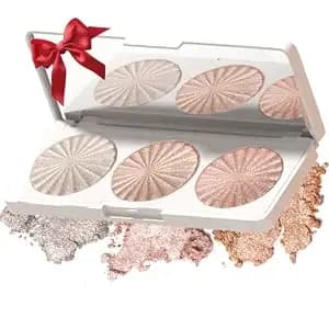 Highlighter Powder Palette,Waterproof Long Lasting Glow Illuminator Shade#1 - Multi-Use Face&Body Shimmer Powder,Buildable Luminous Glow,All Skin Tones Fit,Party Highlight Makeup Palette With 3 Color