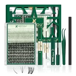 Keyyou Lash Extension Kit Mixed 5-16mm Eyelash Extension Kit With Bottom Lashes Multi-Type Lash Clusters With Bond And Seal Applicator And Remover Diy At Home