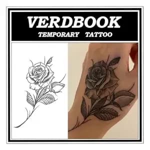 Waterproof Realistic Rose Floral Temporary Tattoos Women, 2 Sheets - Semi Permanent Realistic Rose Tattoos Lasting 7-15 Days Double Rose Fine Line Fake Tattoos Floral Stem Art For Women And Men