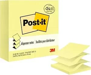 Post-It Pop-Up Notes, 3 X 3 In, Canary Yellow, 24 Pads, 100 Sheets/Pad - School Supplies, Office Products, Accordion Sticky Notes Work With Pop-Up Note Dispenser