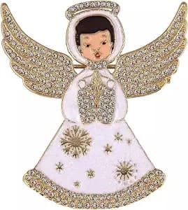 Hallmark White Enamel And Stone Angel Pin