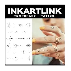 Inkartlink Semi Permanent Tattoo 2 Sheets Henna Finger Tattoo For Women - Temporary Tattoo With Realistic Henna Art, Waterproof Wear And Lasts 1-2 Weeks. Great For Fingers, Weddings And Parties.