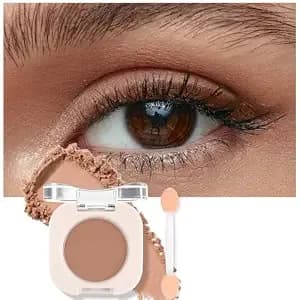 Medium Brown Matte Eyeshadow With Brush, Neutral Single Eyeshadow Palette Makeup Kit【Lightweight】【Silky Fine】【Ultra-Buildable & Blendable 】For Brown Eye Shadow Daily Natural Eye Make-Up (#08)