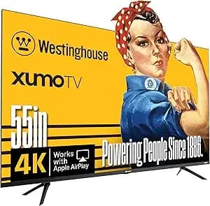 Westinghouse 55-Inch Smart Tv, 4k Uhd Xumo Tv W/ hdr10, Voice Remote, Dolby Vision, Dolby Atmos, Edgeless, Flat Screen Led Television W/Bluetooth, Apple Airplay, Wi-Fi & Mobile Connectivity