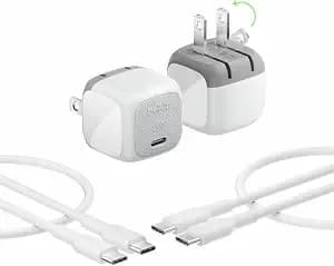 Belkin 20w Compact Usb C Charger Block, 2 Pack, Fast Charging For Travel - Pd 3.1, Travel Charger, Ipad, Iphone 17, Samsung Galaxy, Pixel, Airpods, Apple Watch, Foldable Prongs, 3.3 Ft Cables Included