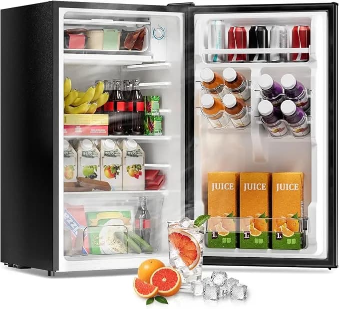 3.2 Cu Ft Mini Fridge With Freezer, Single Door Upright Freezer - Energy Efficient, Large Capacity, Reversible Door, Etl Certified, Small Refrigerator For Bedroom, Office & Dorm, Black