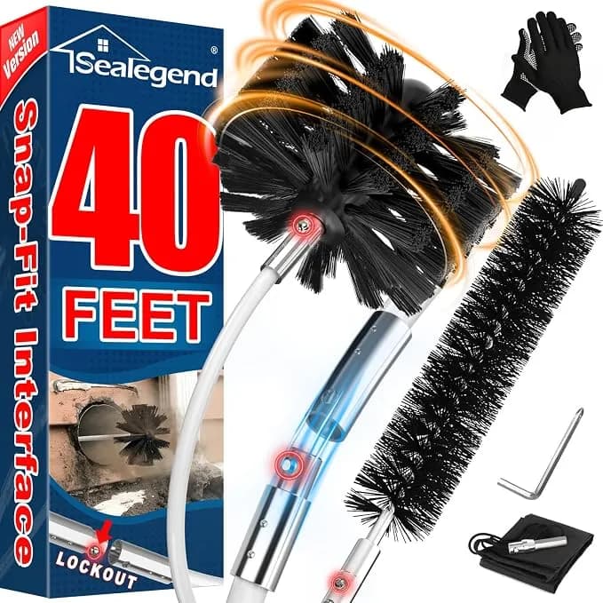 Sealegend 40ft Dryer Vent Cleaner Kit Flexible Lint Remover - Upgraded Quick-Snap Brush With Drill Attachment For Easy To Use, Deep Clean, Lint Removal, Easy Diy Assembly, Home Essential