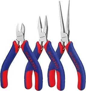 Workpro Mini Pliers Set, 3-Piece Small Pliers Tool Kit - Includes 4” Diagonal Plier, 5” Long Nose Plier, 6” Needle Nose Plier, For Making Crafts, Repairing Electronic Devices