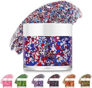 Independence Day 250th，Red White And Blue Body Glitter Face Gel Face Paint，Holographic Chunky Sequins For Patriotic Accessories 4th Of July Festival Celebrations For Women (Blue)