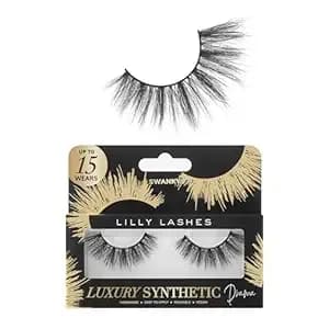 Lilly Lashes Luxury Synthetic Drama False Eyelashes, Full Length Lash Extension 17mm, Bold Look & Volume, Round Shape, Reusable Fake Lashes 15x, Lash Glue Not Included (Swanky)
