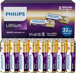 Philips Aa Batteries 32 Pack Lithium Double A Battery 1.5v Ultra Long Lasting 2a Batteries For Home Office Devices (Non-Rechargeable)
