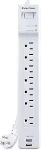 Cyberpower p704u-R Surge Protector - 7 Outlets, 2 Usb-A Ports (2.4a), 1200 Joules, 4 Ft Cord, Right‑Angle Plug, $75k Connected Equipment Guarantee