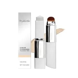 Tryskintle Dual-Ended Foundation Stick With Brush, Full Coverage Cream Foundation Stick, Hydrating & Long-Lasting Makeup For Dry & Normal Skin, Blendable Concealer Stick, Natural Finish (Ivory White)