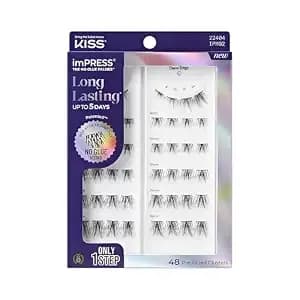 Kiss Impress False Eyelashes, Lash Clusters, Long Lasting, 'Demi Edge', 8mm - 16mm, Includes 48 Pre-Glued Clusters, Contact Lens Friendly, Easy To Apply, Reusable Strip Lashes