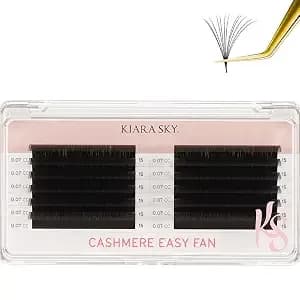 Kiara Sky Lash Premium Cashmere Easy Fan Lash Extensions - Soft Semi-Matte Natural Finish - Fans Like Butter - For Professional Eyelash Extensions Use Only - Black, (Cc-0.07-15mm)