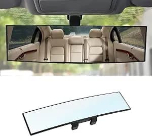 8sanlione 12 Inch Panoramic Car Rearview Mirror, White - Clip-On Installation, Hd Viewing Surface, Fits Most Cars, Suvs, And Trucks, Car Interior Accessories