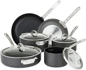 Viking Pots And Pans Set Non Stick, 10 Piece Hard Anodized Kitchen Cookware With Glass Lids, Black