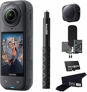 insta360 x5 Basic Bundle-8k Waterproof 360 Action Camera With 1/1.28" 48mp Sensors, 8k 360 Hdr Video, 72mp 360 Photo, 4k Single-Lens - Bundle Includes Selfie Stick, Lens Cap (512gb)