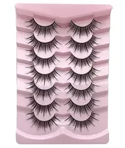 Cat Eye Lashes Wispy Fluffy, D Curl - 8d Faux Mink, 12-18mm, 7 Pairs, Dramatic Volume, Waterproof Lightweight