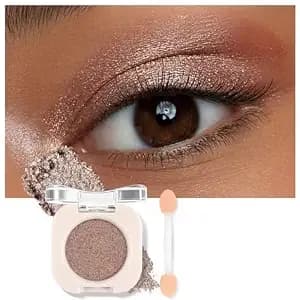 Bronze Shimmer Eyeshadow With Brush, Metallic Single Eyeshadow Palette Makeup Kit【Highly Pigment】【Silky Fine】【Ultra-Buildable & Blendable 】 Lightweight For Bright Daily Natural Eye Shadow (#03)