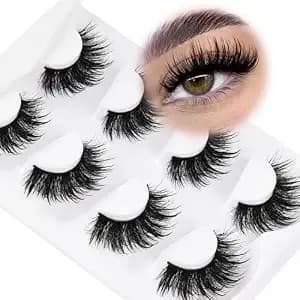 Losha 20-22mm Fluffy Eyelashes Cat Eye Lashes (Bushy) - Long Volume False Eyelashes 3d Dramatic Wet Look Manga Lashes Pack 4 Pairs Wispy Lashes