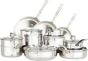 Viking 3-Ply Pots And Pans Set, 17 Piece Stainless Steel Cookware Glass Lids, Steamer Insert, Silver