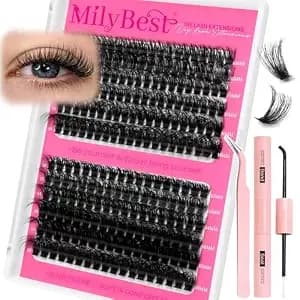 Milybest 60d 80d Fluffy Volume Lash Clusters Kit, 10-18mm D Curl - Bond And Seal With Tweezers, Wispy Thick Individual Eyelash Extensions Kit For Daily Wear, Easy Full Glam Looks