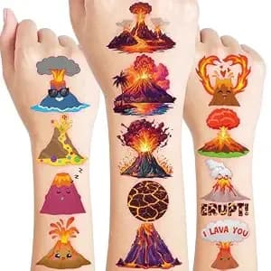 96 Pcs Hot Volcano Pre-Cut Temporary Tattoos For Kids - Super Cute Theme Birthday Party Favors, Supplies, Decorations, Funny Fire Fake Tattoo, School Prizes Gifts For Boys Girls