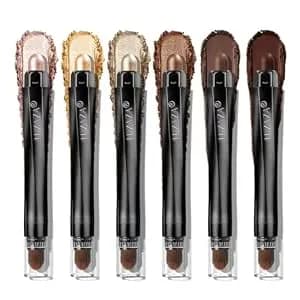 Luxaza Pro Gold Eyeshadow Stick Makeup Set 6pcs, Neutral Shimmer And Matte Cream Eye Shadow Palette, Metallic Bronze Smoky Eyeliner Brightener Crayon Pencil Kit, Ideal Gift For Women -Golden Amber