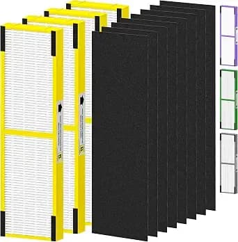 4 Pack flt4825 Filter B Replacement Compatible With G-Guardian Air Purifiers ac4825 ac4825e ac4825w ac4850 ac4300 ac4800 ac4900 For Home, 4 True Efficient Filters And 8 Carbon Pre-Filters Set, Yellow