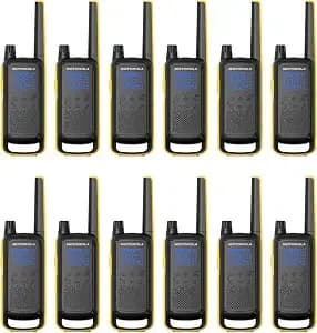 Motorola Solutions, Portable Frs, t470, Talkabout, Two-Way Radios, Emergency Preparedness, Rechargeable, 22 Channel, 35 Mile, Black W/Yellow, 12 Pack