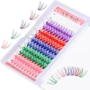 120pcs Colored Lash Clusters, Mixed 6 Colors 14mm 16mm Diy Eyelash Extension False D Curl Colorful Individual Lashes Reusable Fluffy Lash For Women Girls