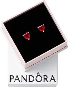 Pandora Red Heart Stud Earrings - Gift For Her - Sterling Silver Stud Earrings With Man-Made Stones - Jewelry For Women - With Gift Box