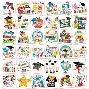 Howaf 72pcs 5th Grade Graduation Tattoos, Goodbye Elementary School Next Stop Middle School Temporary Tattoos, Fifth Grade Grad Decoration Face Stickers For Primary School Grad Party Supplies