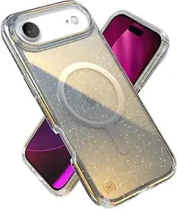 Speck Presidio Lux For Iphone 17 Air Case, Magsafe-Compatible, Slim Protective Case, Hyper Mirror Glitter/Silver Metallic