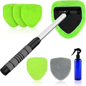 Xindell Interior Windshield Cleaner Tool – Car Interior Window Cleaning Kit With Extendable Handle & 4 Microfiber Pads, Auto Wiper Inside Compact Windshield Brush For Car & Home Windows