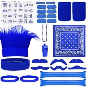 72 Pcs Blue Spirit Wear Boys Camp Color War Accessories Team Spirit Day Accessories Spirits Bundles Colored Stuff Field Supplies Camp Game Color Items Crazy Hair Wig For Sport