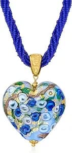 Ross-Simons Italian Multicolored Murano Heart Pendant Necklace In 18kt Gold Over Sterling