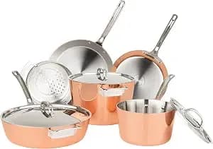 Viking Contemporary 4-Ply Pots And Pan Set, 9 Piece Copper Kitchen Cookware With Metal Lids