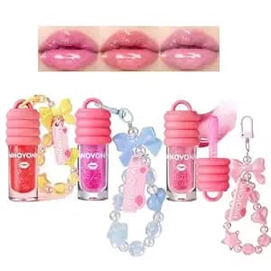 3 Colors Shimmer Keychain Color Changing Lip Gloss Set - Lip Glow Oil,Long Lasting Moisturizing Liquid Lipstick,Cute Bracelet Designs Jelly Lip Oil,Make-Up Gift For Girls And Women