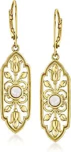 Ross-Simons 14kt Yellow Gold-Plated Floral Openwork Drop Earrings With 4mm Cultured Pearls