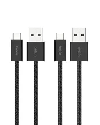 Belkin Usb A To Usb C Cable 2-Pack, 3.3ft, 15w - Type C Charger, Iphone Charger Cord, Soft, Braided, Flexible For Iphone 17 & 16, Galaxy s26, Pixel 10, Ipad Pro, Airpods Pro, Switch & More - Black