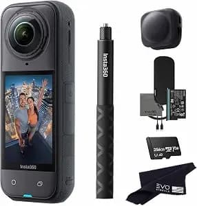 insta360 x5 Basic Bundle-8k Waterproof 360 Action Camera With 1/1.28" 48mp Sensors, 8k 360 Hdr Video, 72mp 360 Photo, 4k Single-Lens - Bundle Includes Selfie Stick, Lens Cap (256gb)