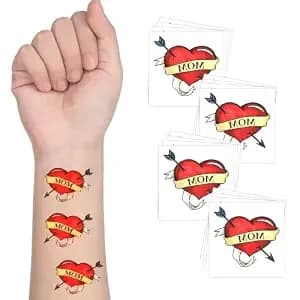 Blulu 30 Pcs 2 Inches Mom Heart Temporary Tattoos Mother'S Day Temporary Tattoos For Mother'S Day Baby Showers Party Supplies Decorations, Skin Safe, Removable