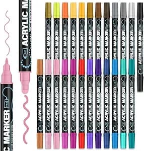 Realzeva Acrylic Paint Markers, 24 Colors Dual Tip Acrylic Paint Pens For Rock Painting, Fabric, Wood, Canvas, Stone, Glass, Scrapbook, Diy Crafts & Art Supplies - Card Making Supplies. - Dual-Tip Acrylic Paint Pens With Dot & Fine Tips For Fabric, Rock
